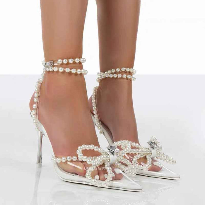Sandales pour femmes à nœud en perles de cristal transparent, style européen et américain