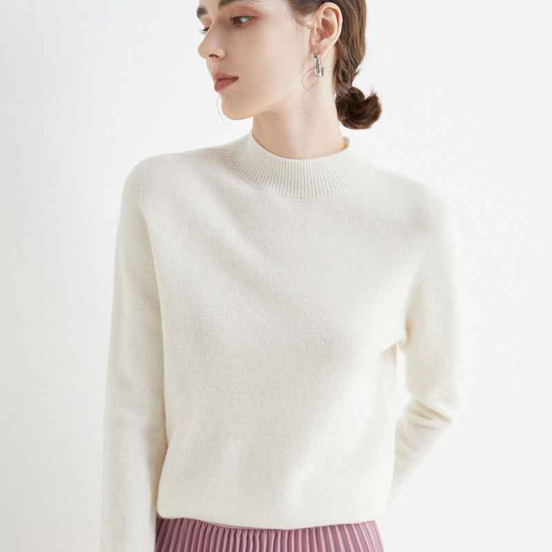 Half High Collar Pure Wool Women's Long Sleeved Knitted Base Sweater