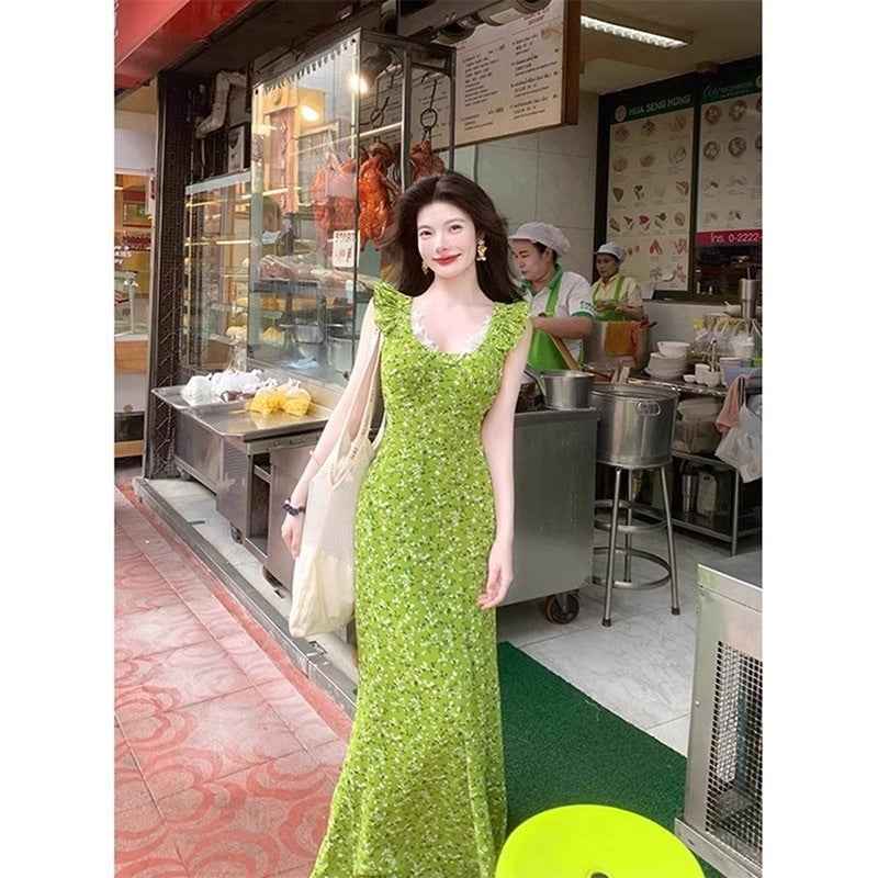 Womens Floral Waist-Cinching Slim-Fit Sexy Lace Slip Dress