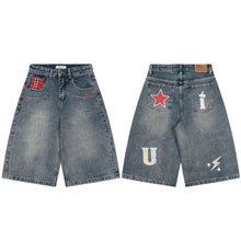 American-style Retro Plaid Patchwork Denim Shorts For Women