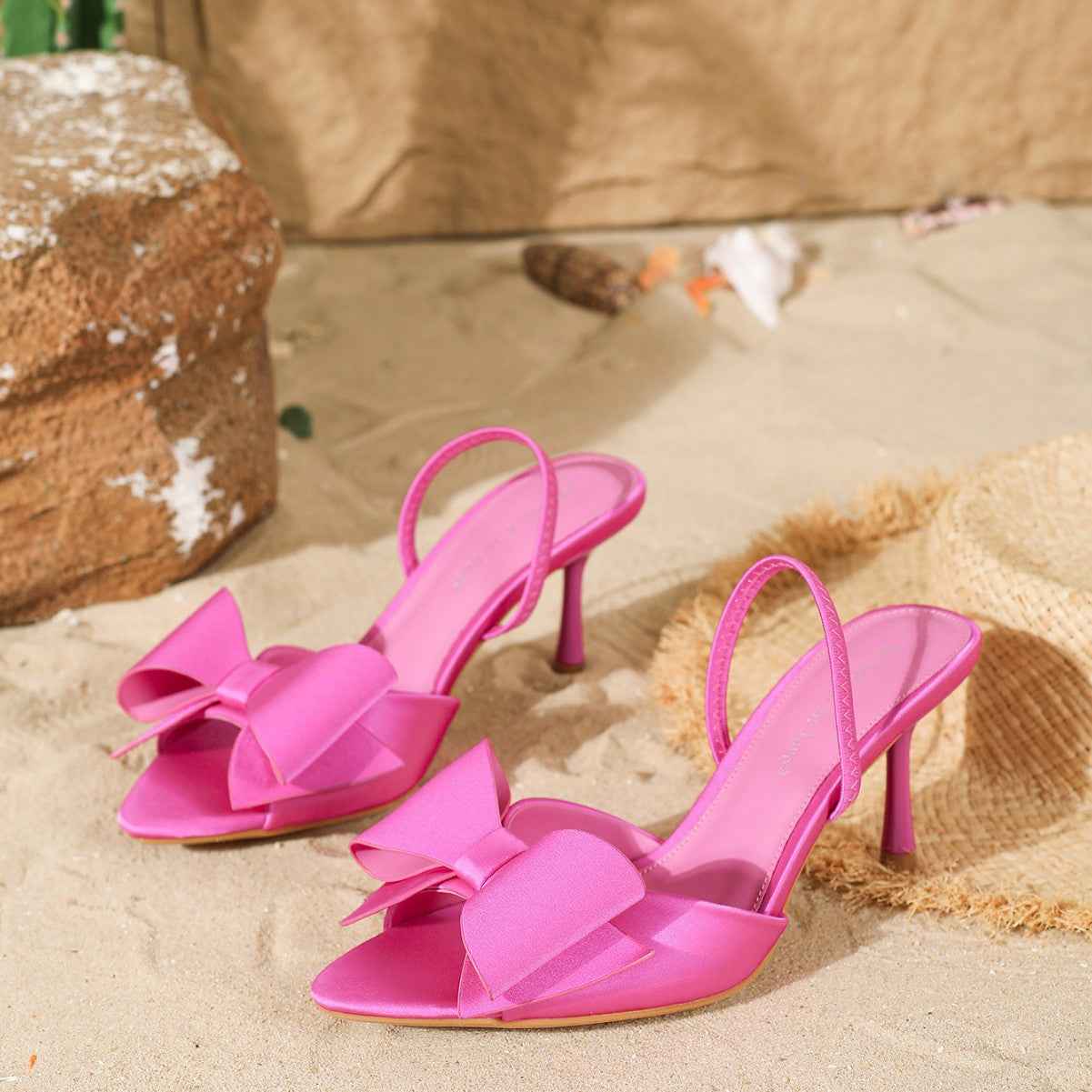 Bowknot Decoration Muller Stiletto Heels Pointed Toe Strap Sandals For Women
