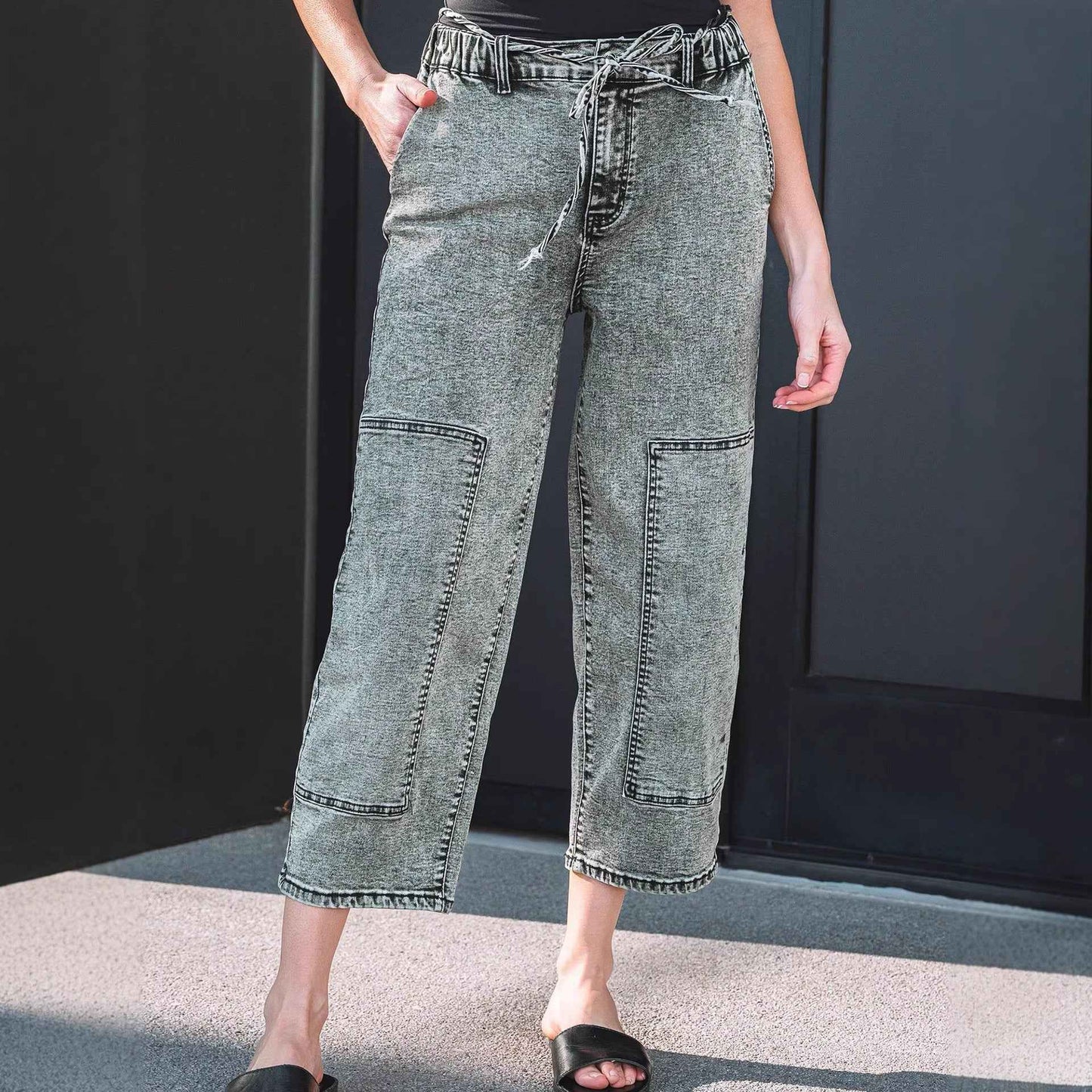 Washable Straight-leg Pants With Multiple Pockets And A Drawstring