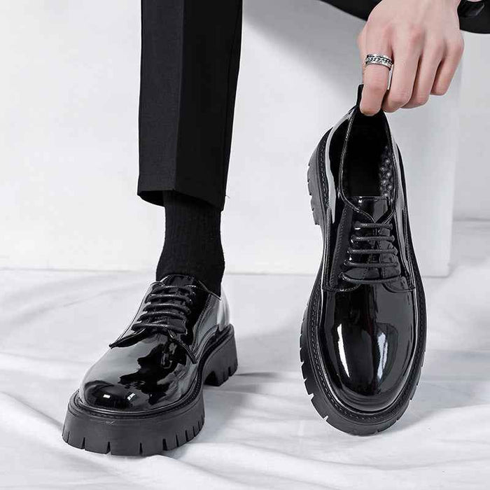 Plus Size Men's Shoes Fashion Shiny Surface Big Head Leather Shoes British Style