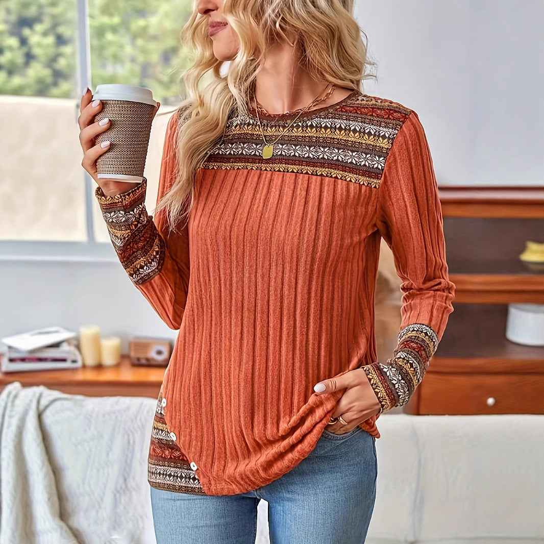 Women's Geometric Stripe Print Patchwork Top