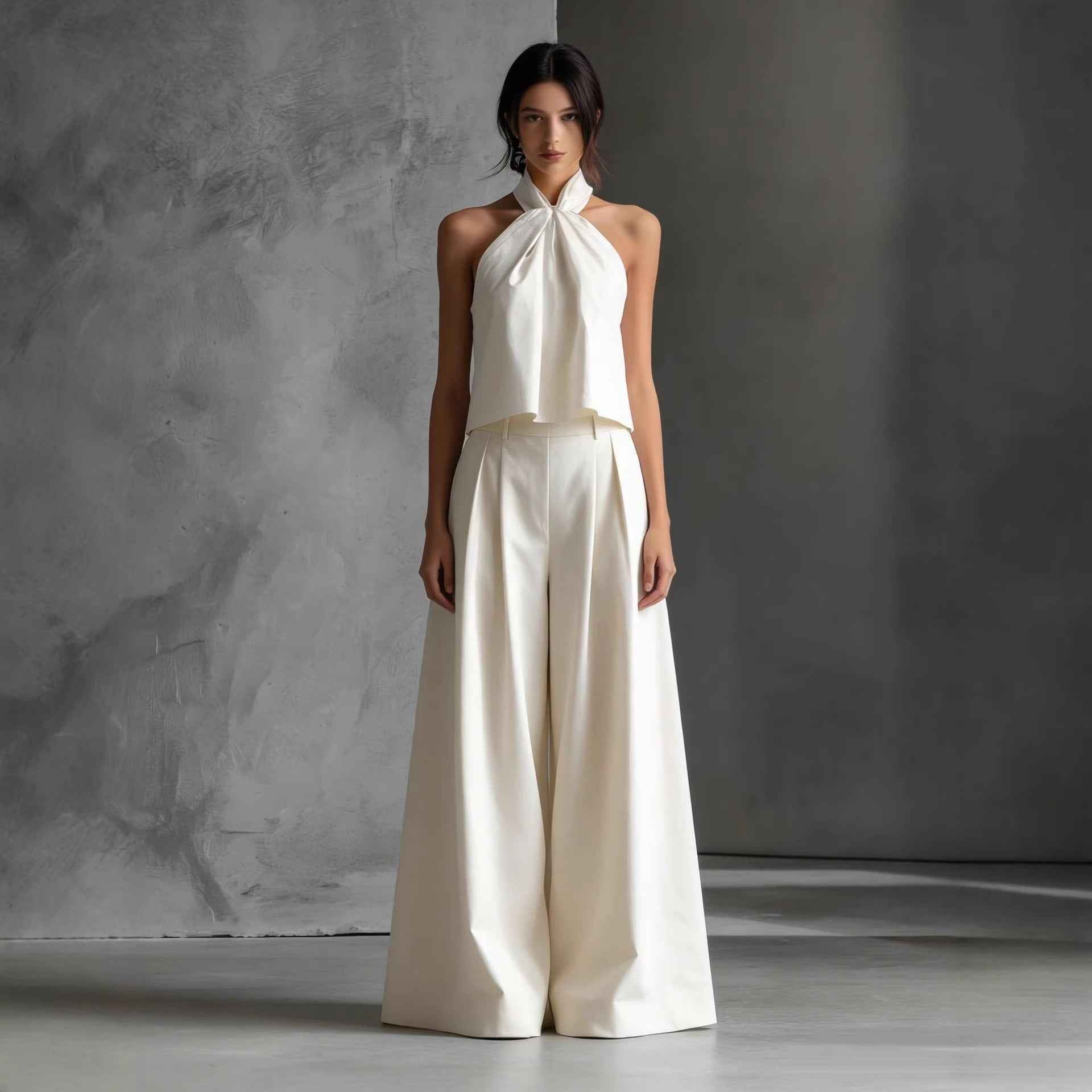 Loose-fitting Sleeveless Top And Wide-leg Pants Two-piece Set