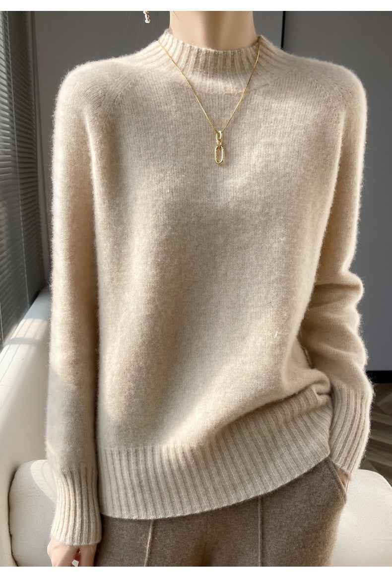 Thickened Half-high Collar Pure Wool Sweater Women's Seamless Sweaters Bottoming Shirt