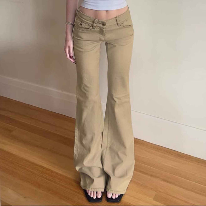 Pantalon droit, fluide et amincissant, taille basse, style rétro pour femme