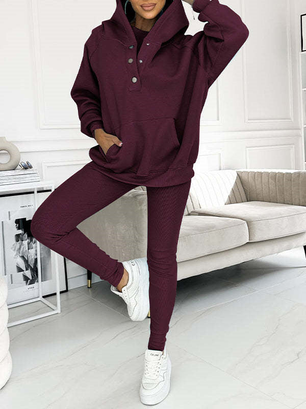 Women's Solid Color Vest Hoodie And Pants Set by Mirlaine Univers