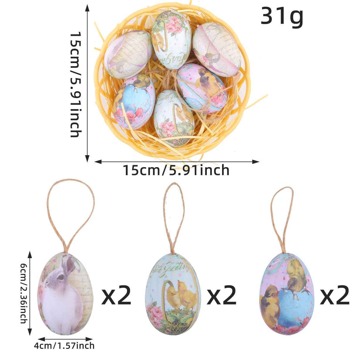 Easter Egg Ornaments Diy Knitted Basket Painted