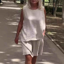 Women's Cotton-Linen Crew-Neck Sleeveless Casual Set