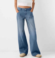 Womens Relaxed Wide-leg Denim Jeans In Solid Colorscasual And Versatile