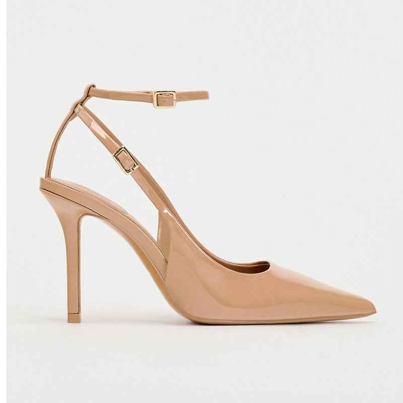 Spring And Summer New Snake Pattern Stiletto High Heel Pointed Leather Lining Back Empty Thin Strap Buckle Muller Shoes Sandals For Women