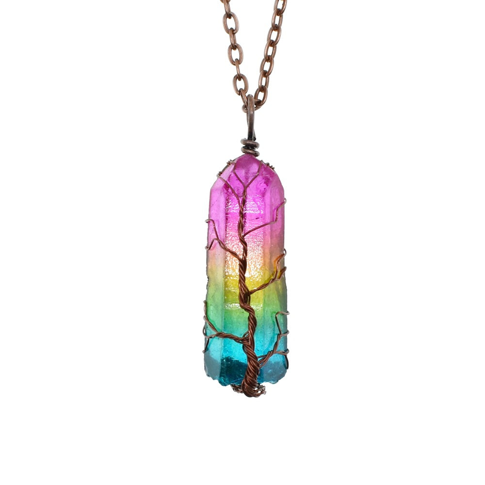 Hot Selling Stone Crystal Pillar Tree Of Life Pendant Ins Fashion Necklace by Mirlaine Univers