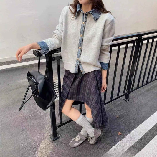 Korean Style Early Fake Two Pieces Sweaters