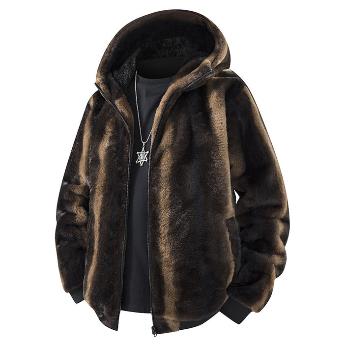 AutumnWinter Fleece-Lined Hooded Leopard-Print Cardigan Coat