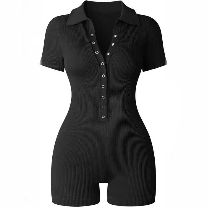 Combinaison de sport pour femme style européen et américain en maille côtelée avec col en V et taille élastique ajustée pour le yoga