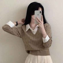 Korean Style Blouse Collar Stitching Fake Two-piece Knitted Sweaters