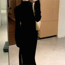 Womens Slim-Fit High-Neck Knitted Dress With Side Slit