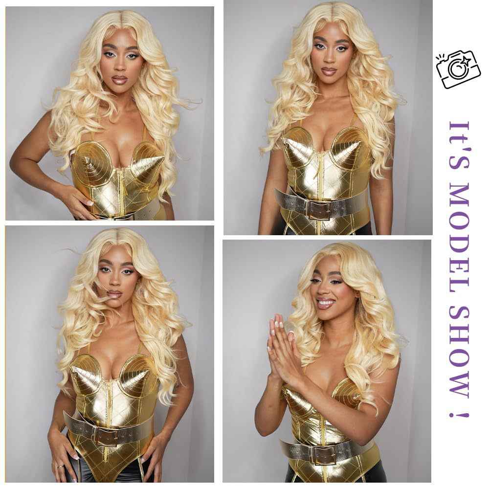 Hand-woven Front Lace Synthetic Wigs Golden Big Wave Long Curly Hair