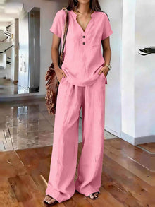Women's Casual Solid-Colored Cotton And Linen Set