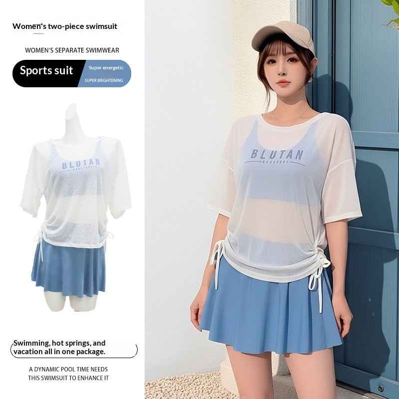 Sun-protective Figure-flattering Tummy-covering Three-piece Split Swimsui
