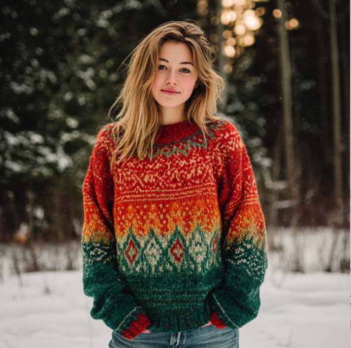 Womens Printed Crew-Neck Sweatshirt In A Sweater-Look Style