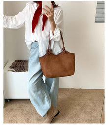 Retro Western-style Solid-color Suede-velvet Shoulder And Tote Bag For Women
