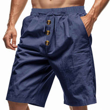 Mens Loose Linen Beach Casual Washed Button Cropped Sports Shorts