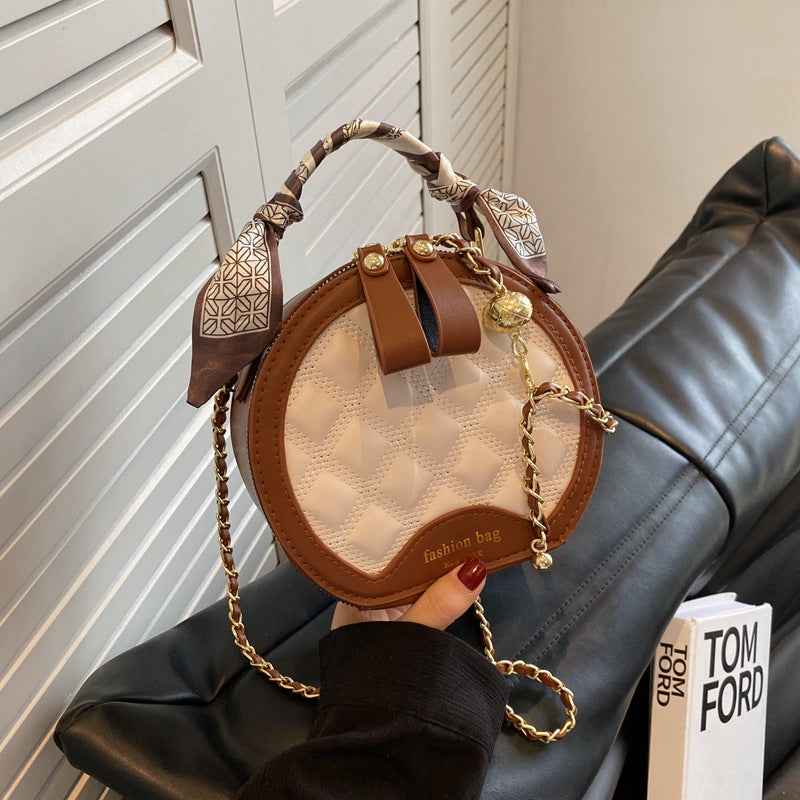 Small Round Diamond-patterned Embroidered Women's Bag