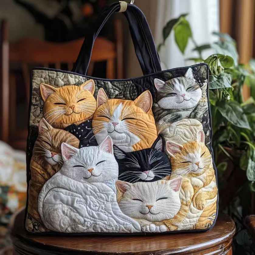 Creative, High-Capacity Tote Bag With Digital Print And Quilted Embroidery