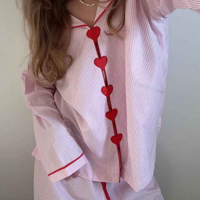Spring New Korean-style Couple Pajamas Striped Long-sleeve