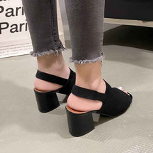 European And American Flying Woven High Heel Chunky Heel Sandals For Women