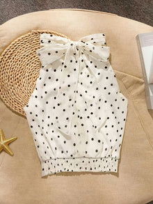 Women's Summer New French Style Elegant Fashion Suitable For Commuting Polka Dot Chiffon Sleeveless Halter Neck Short Shirt Top
