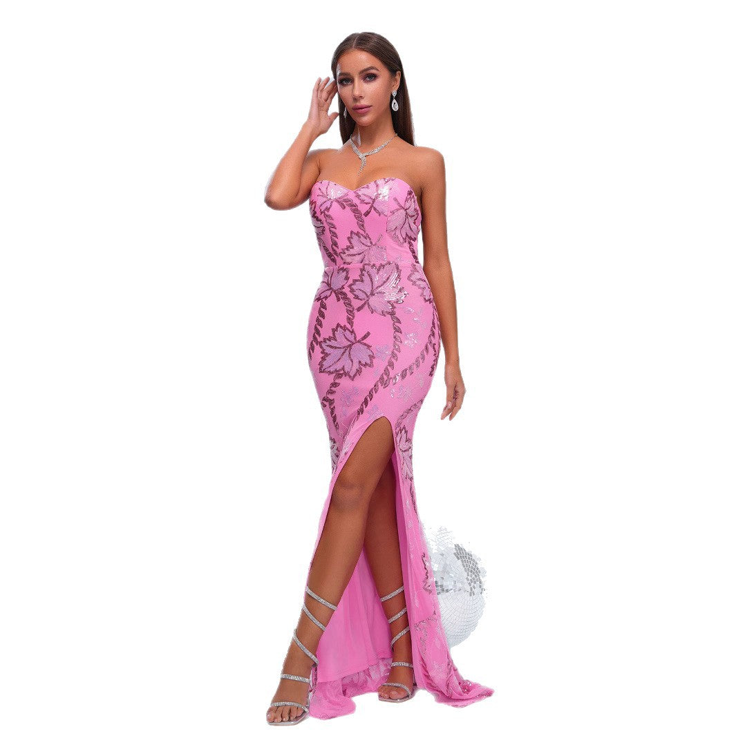 Wrapped Chest Off-neck Sheath Sequined Banquet Fishtail Evening Dress by Mirlaine Univers