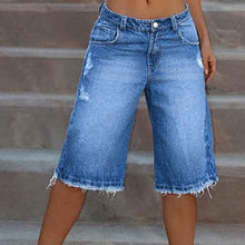 Ripped Denim Shorts With Raw Edges