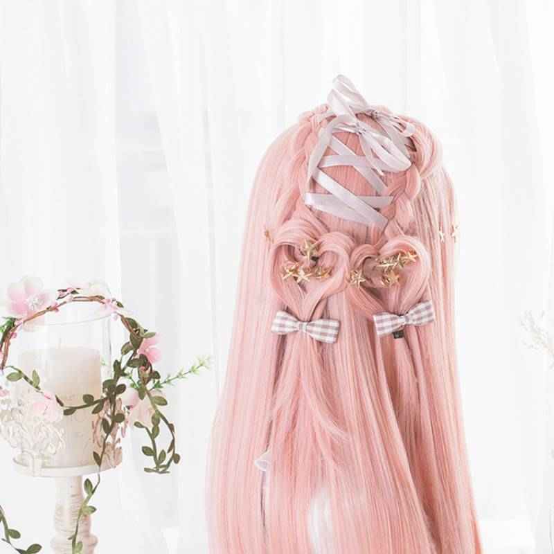 Princess cut long straight hair double ponytail wig