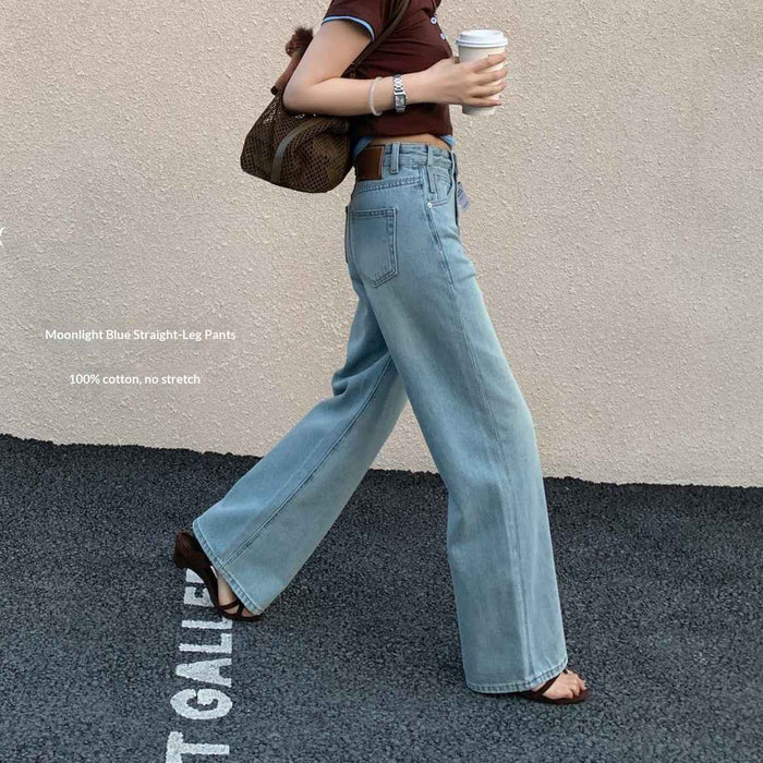 High-waisted Straight-leg Light Blue Jeans For Women