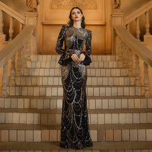 Long Sleeve Round Neck Slim-fit Sheath Sequined Banquet Fishtail Evening Dress by Mirlaine Univers