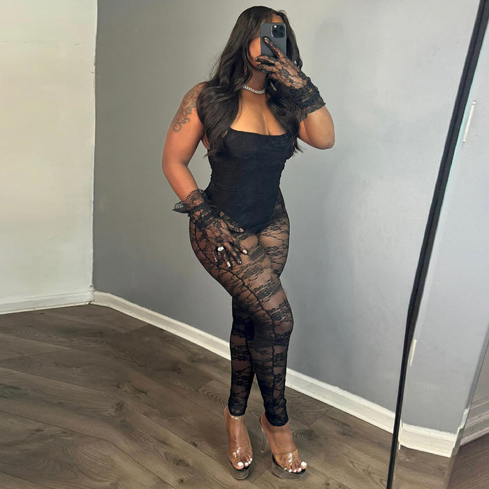 Combinaison sexy pour femme, style bretelles, coutures apparentes, transparente, ajourée et ultra-élastique