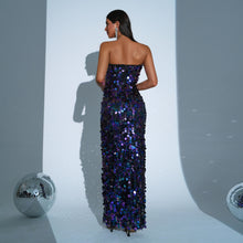 Wrapped Chest Sheath Sequined Evening Dress by Mirlaine Univers