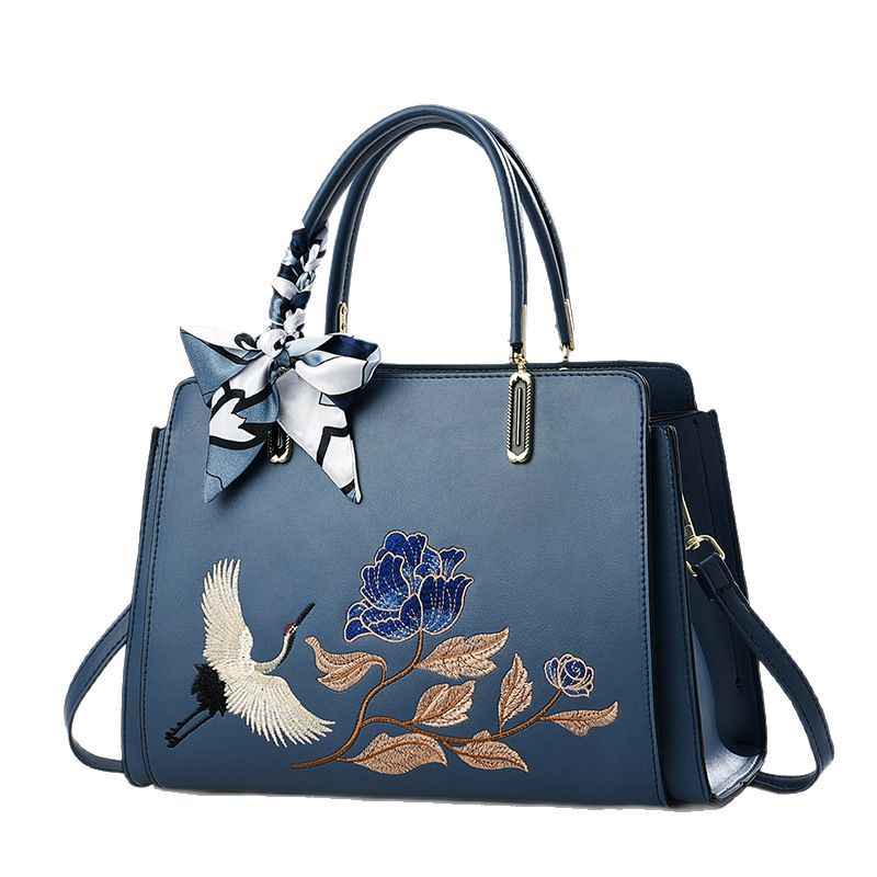 Womens New Chinese-Style National-Flair Embroidered Crane Fashion Crossbody Tote Bag