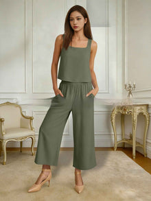 European And American-style Sleeveless Vest And Wide-leg Pants Set For Women