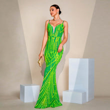 V-neck Strap Sequined Fishtail Evening Dress by Mirlaine Univers
