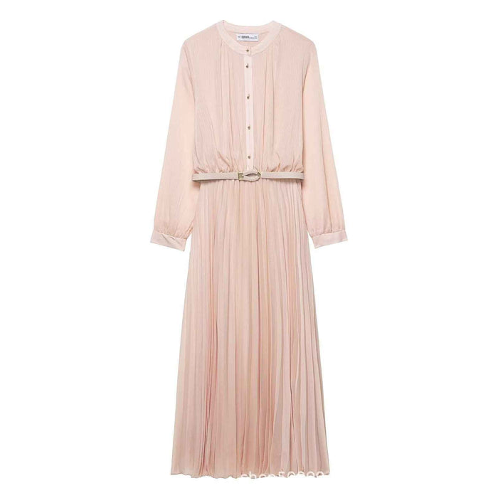 Midi Dress With Belt And Pleats