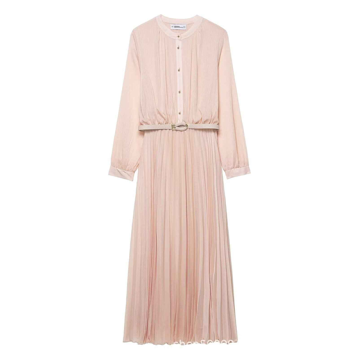 Midi Dress With Belt And Pleats