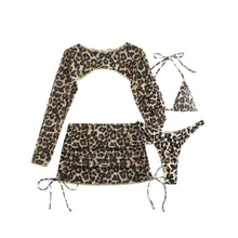 European And American Leopard-Print Lace-Up Sexy Two-Piece Four-Piece Swimsuit