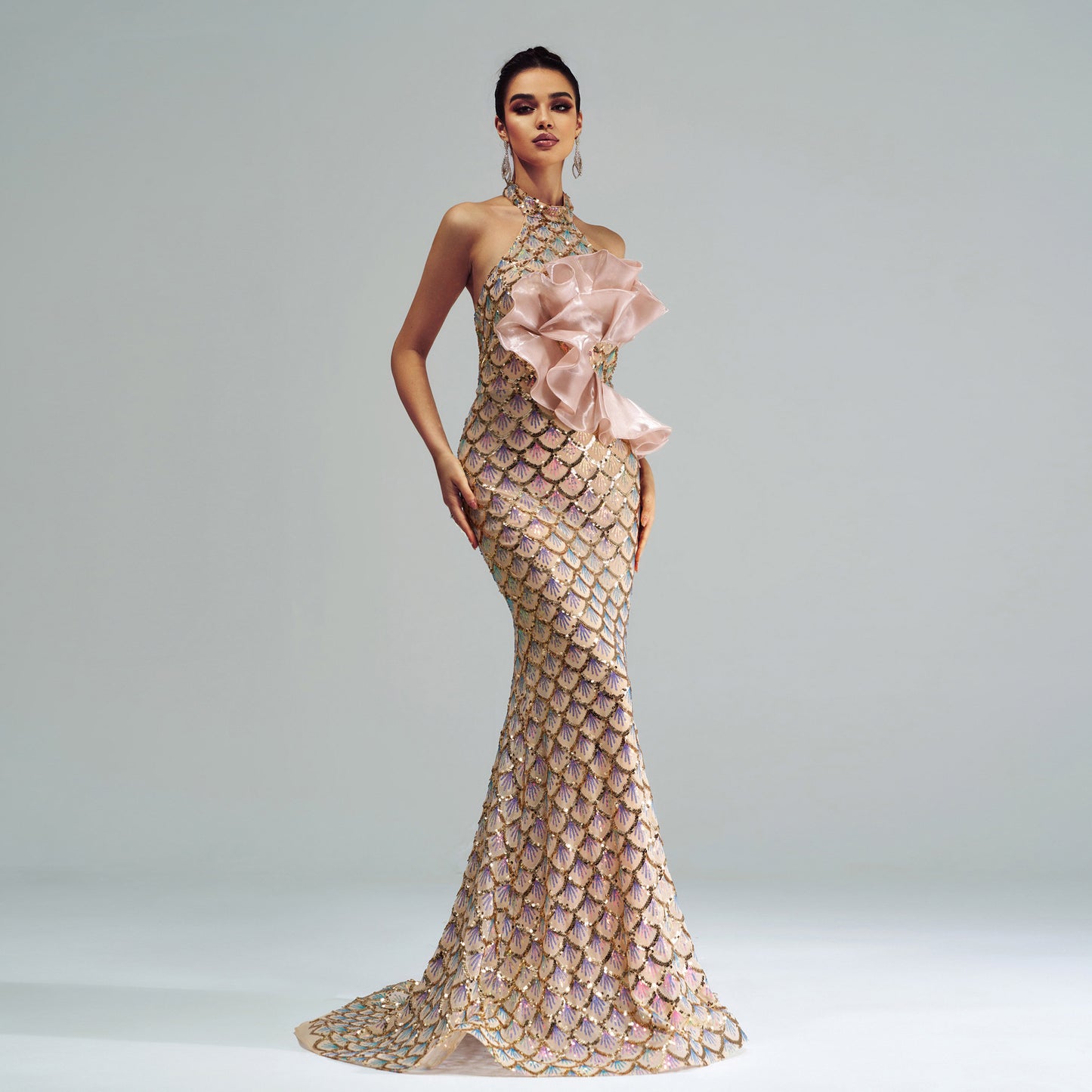 Halter Sequined Mermaid Evening Dress by Mirlaine Univers