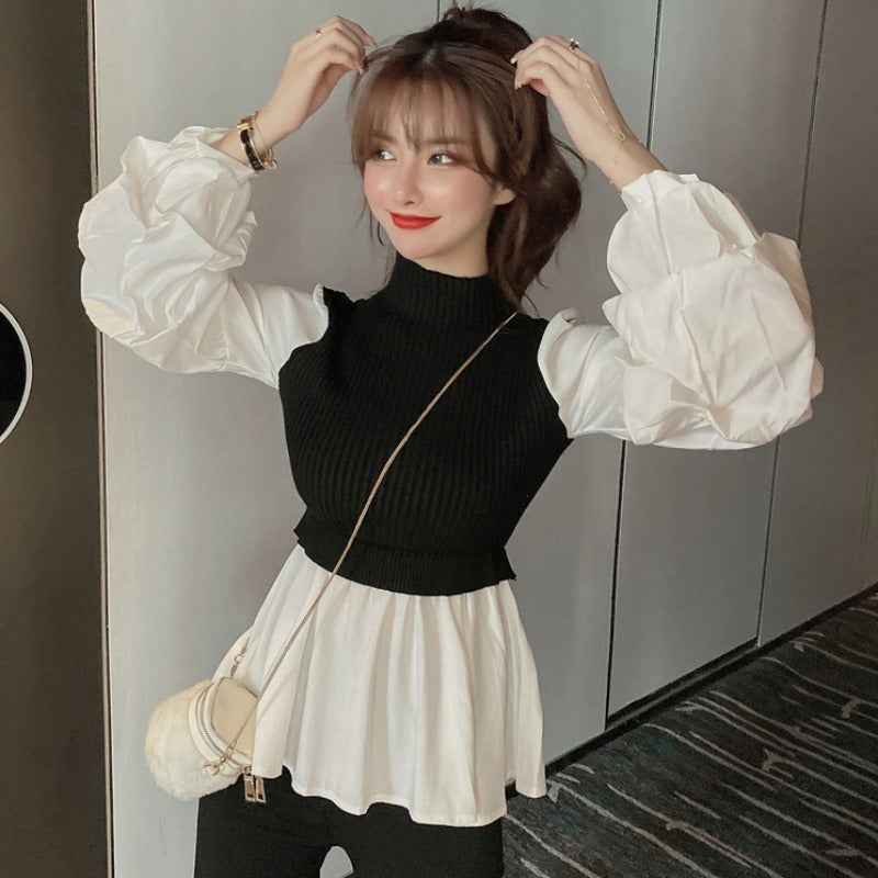 Fashionable temperament slim-fit fake two sweaters