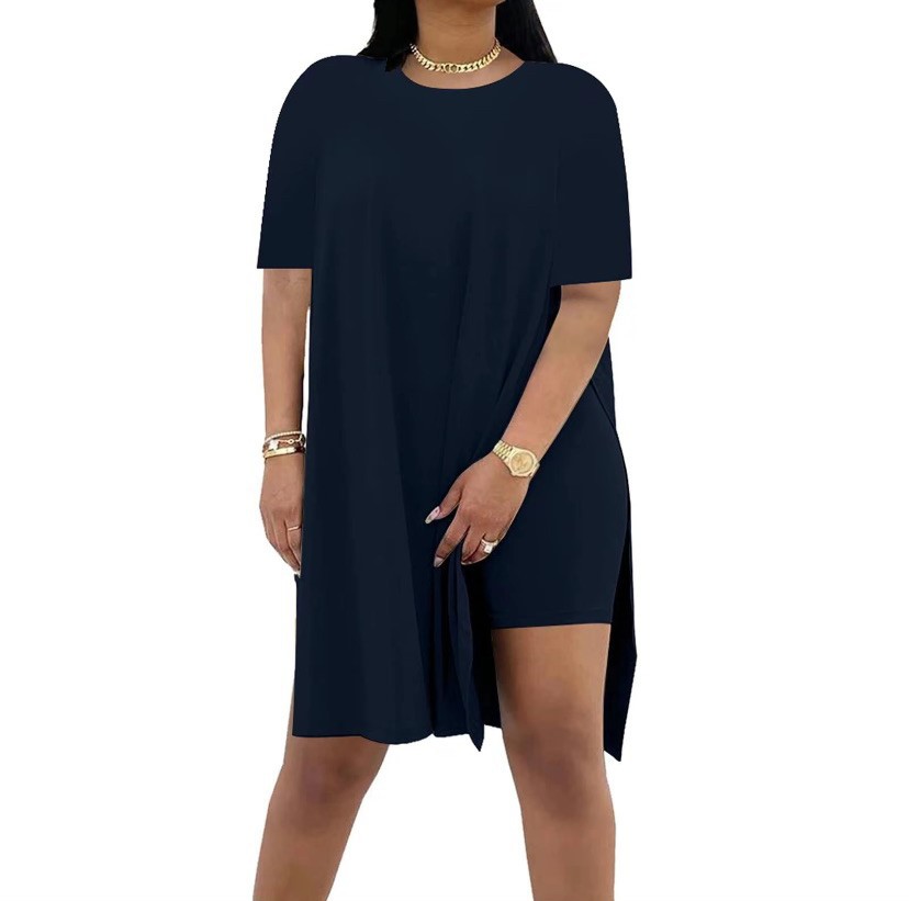 Summer Solid-Color Loose Crew-Neck Short-Sleeve Pants Two-Piece Set by Mirlaine Univers