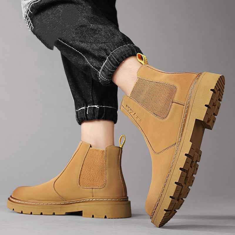 New Autumn And Winter British Style Rhubarb Worker Boot Thick Bottom High Top Smoke Pipe